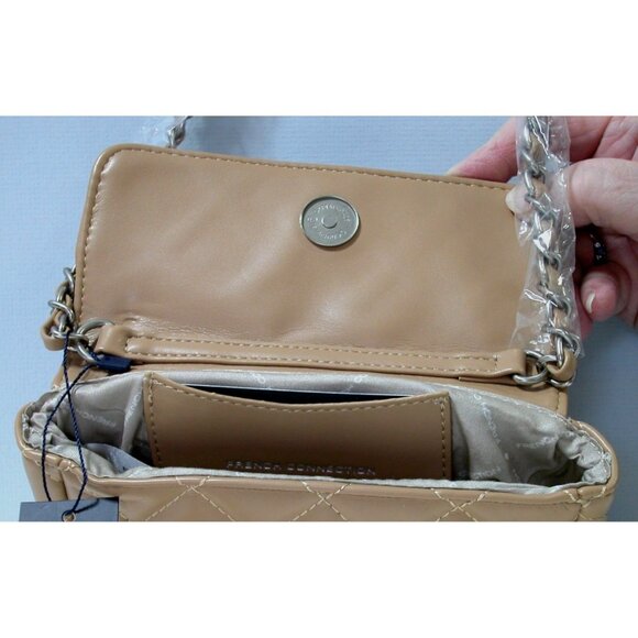 French Connection Quilted Latte Mini Bag With Chain Strap & Top Handle - Picture 4 of 5